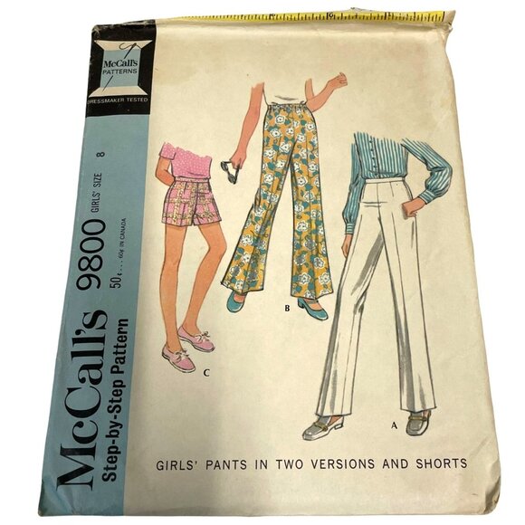 McCalls Vintage 9800 Sewing Pattern Girls Size 8 Pants & Shorts - Picture 2 of 3